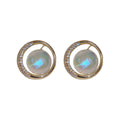 Round Opalescent Crystal Stud Earrings With Polished Metal Tone Details view 5