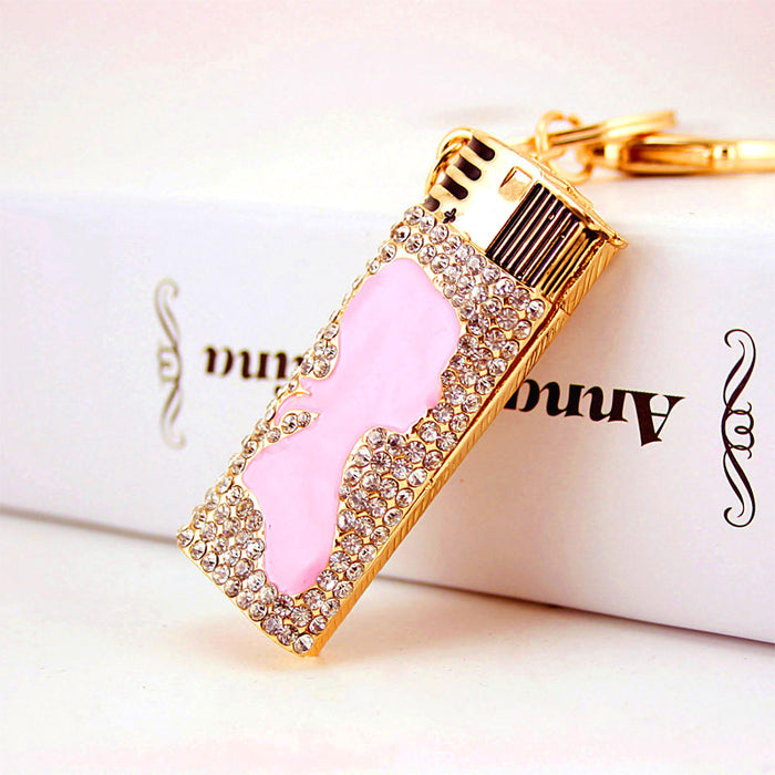 Rhinestone Girl with Lighter Keychain Zinc Alloy Bag Charm