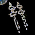 Crystal Floral Cluster Extra Long Fringe Statement Earrings view 6