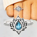 Openwork Lotus Frame Pear Stone Ring In Five Center Colors view 1