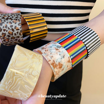 Acrylic Open Wide Cuff Bracelets Stripe Leopard Marble