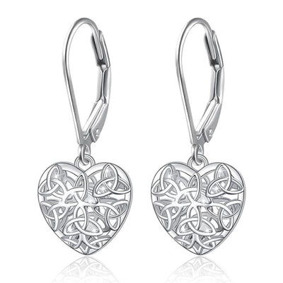 Additional product view showing Celtic knot open-heart drop earrings
