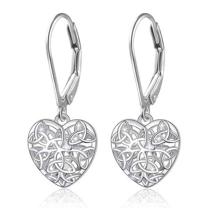 Celtic Knot Open Heart Drop Earrings In Gold And Silver Tones