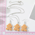 Silver Tone Gingerbread Figure Pendant Necklace and Hook Earrings view 2
