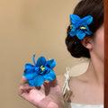 Fabric Orchid Flower Duckbill Hair Clip Blue or Red view 3