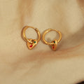 Gold Huggie Hoop Earrings Heart Charm Red Enamel Accents view 4