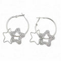 Silver Double Star Clear Stone Hoop Dangle Earrings view 5