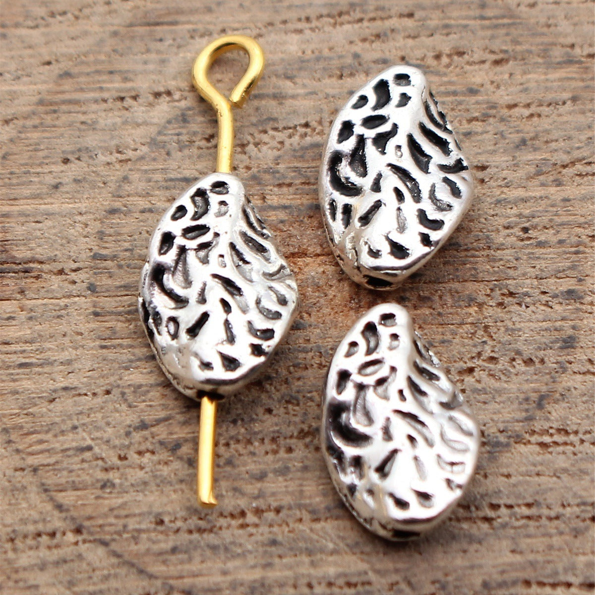 10x6.8x2.9mm 0.46g Antique Silver Zinc Alloy Twisted Hammered Marquise Loose Metal Beads for Jewelry