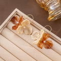 Orange Cream Petal Double Flower Long Hook Earrings view 3
