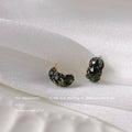Antique Dark Metal Olive Green Crystal Three-Stone Studs view 4
