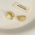 Pearl Look Cluster Textured Gold Tone Huggie Earrings view 4