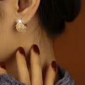 Woven Ball Clip Hoop Earrings Gold Or Silver Two Colors view 3
