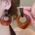 Geometric Resin Drop Earrings in Brown and Blue Jewelry Accessory view 3