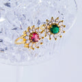 Gold Sunflower Open Rings Red Or Green Center Zircon view 3