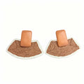 Three Color Woven Fan and Rectangular Stud Earrings view 5