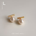 Gold Bar Pearl Stud Earrings in Three Pearl Colors view 6