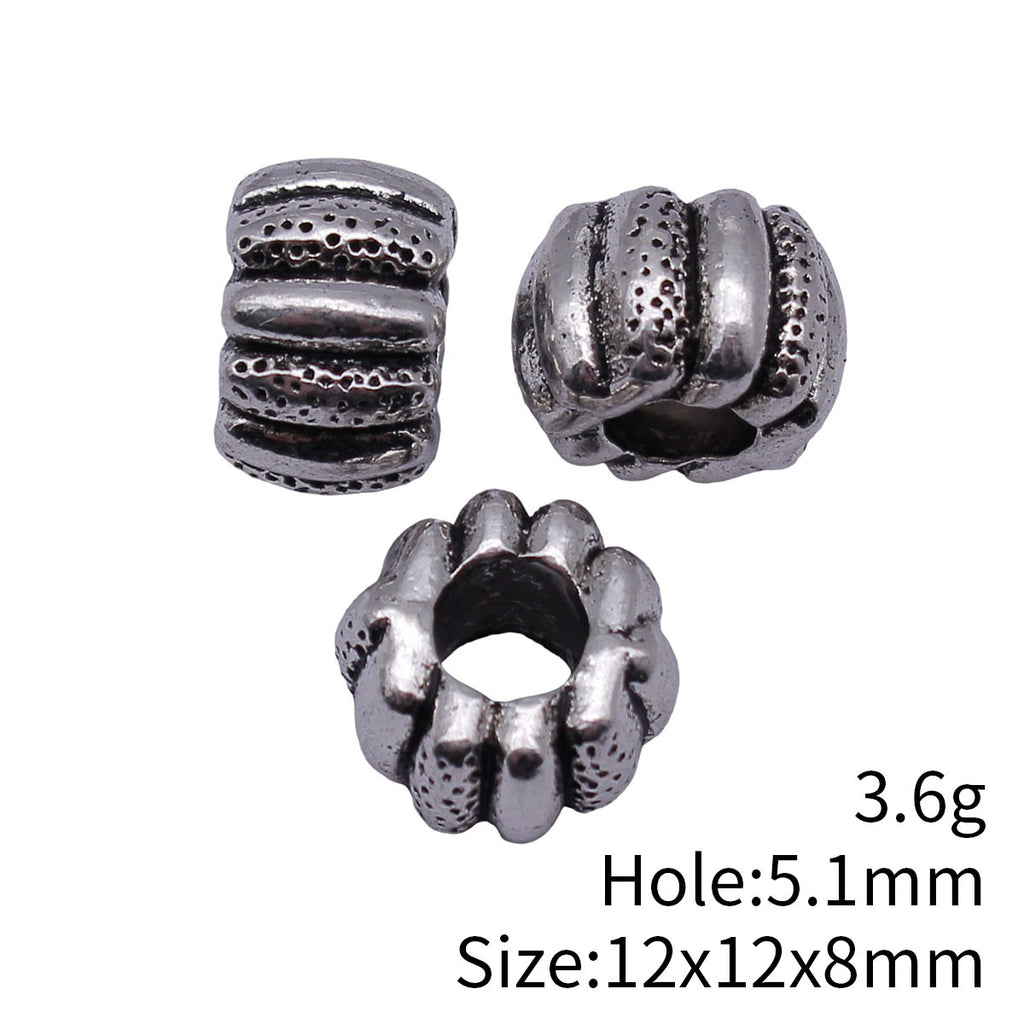 12x12x8mm 3.6g Antique Silver Zinc Alloy Pumpkin Texture Large Hole Spacer Beads for Bracelet Making