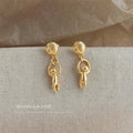 Gold Yarn Ball Cat Hanging Charm Drop Stud Earrings view 4