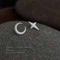 Silver Textured Asymmetric Moon and Four Point Star Studs view 4