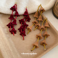 Brown Velvet Bow Long Tiered Decorative Drop Stud Earrings view 4