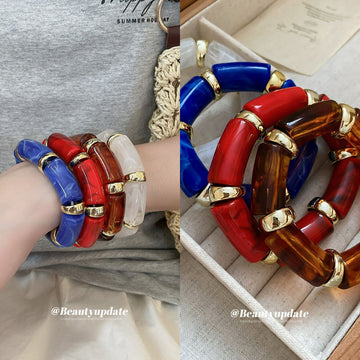 Acetate Swirl Tube Stretch Bracelets Four Colorways