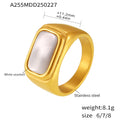 White Seashell Rectangle Signet Ring Stainless Steel Gold Silver Tone view 7