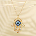 Crystal Hamsa Blue Evil Eye Pendant Necklaces in Two Finishes view 5