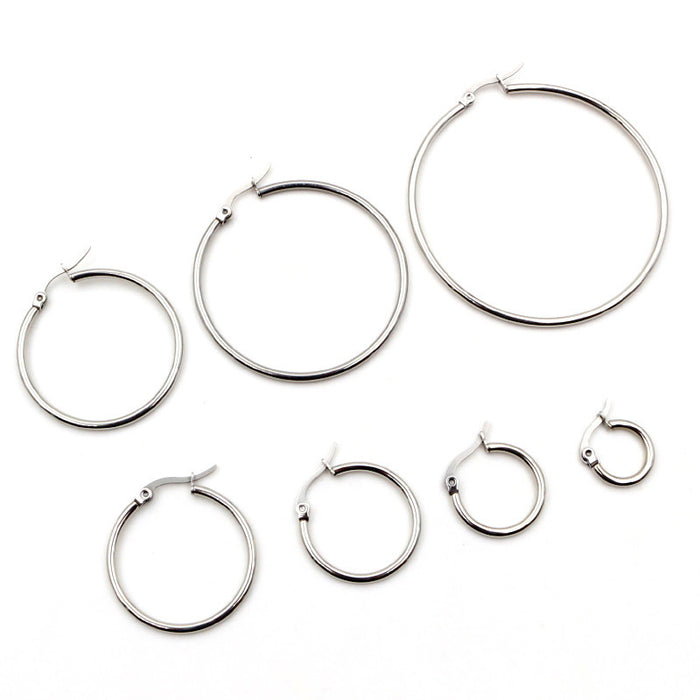 Silver Tone Stainless Steel Hoop Earring Findings in Seven Sizes