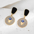 Gold Tone Black Geometric Evil Eye Stud Drop Earrings in Ten Designs view 2