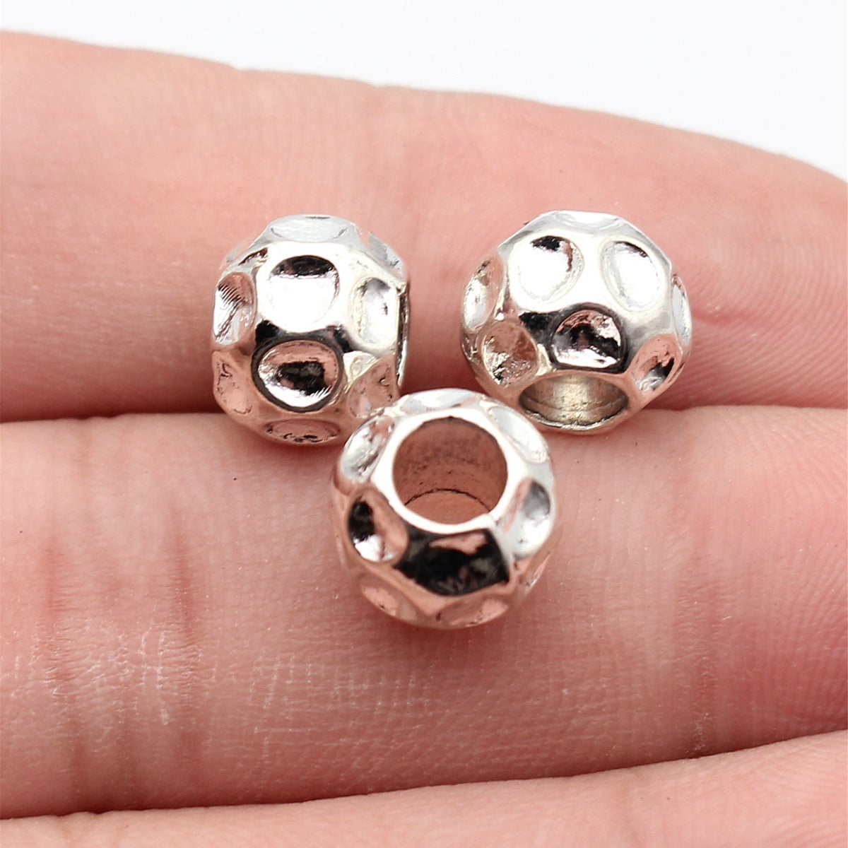 10x10x8.8mm 2.3g Antique Silver Zinc Alloy Hammered Spacer Large Hole Beads for Bracelet Jewelry Making