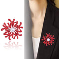 Red Enamel Coral Branch Brooch White Pearl Center Pin view 2