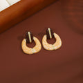 Brown Bar Orange Textured Open Round Stud Earrings view 3