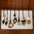 Brown Cord Geometric Pendant Necklaces in Seven Designs view 4