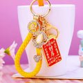 Red Fortune Plaque Keychains with Crystal Ruyi and Strap Options view 4