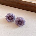 Pressed Flower Oval and Purple Rose Stud Earrings Fashion Jewelry view 7