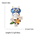 Blue Owl With Flower Brooch With Polished Metal And Sculpted Decorative Details view 5