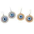 Large Round Crystal Evil Eye Hook Earrings in Gold and Silver Tone view 5