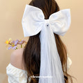 Large Satin Bow Mesh Tulle Streamer Duckbill Hair Clips view 3