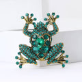 Green Crystal Frog Brooch with Antique Gold Tone Frame view 2