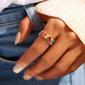 Multicolor Geometric Stone Band In Gold And Silver Tones view 3