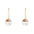 Gold Tone Iridescent Round Shell Like Disc Large Hoop Earrings view 5
