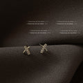 Gold Tone Mini Clear Stone Crossed Bar Stud Earrings For Women view 3