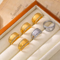 Wide Band Ring Czech Diamond Edge Smooth Gold Steel Metal view 4