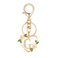 Gold Heart Initial Letter Keychain Floral Rhinestone Charm view 12