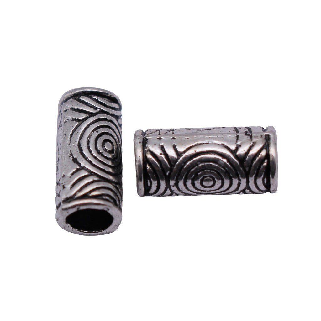 13x6.4x6.4mm 1.3g Antique Silver Zinc Alloy Ring Texture Tube Spacer Beads for Dreadlock Jewelry Making