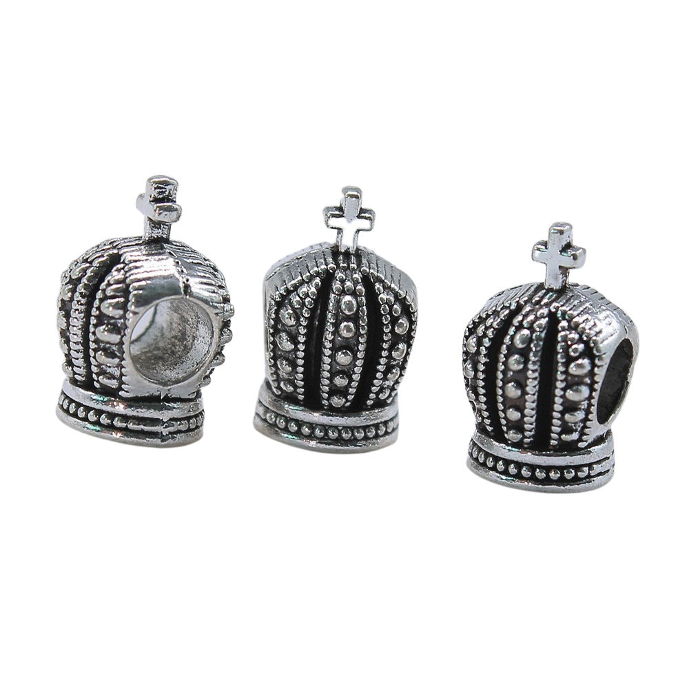 14x9x8mm 2.4g Antique Silver Zinc Alloy Crown Large Hole Beads for DIY Bracelet Jewelry Making