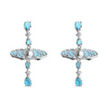 Silver Tone Aqua Stone Planet Orbit Long Stud Earrings view 5