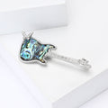 Electric Guitar Brooch in Metal with Silver-tone Body with a Blue Shell-like Inset view 3
