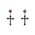 Black Cross and Red Heart Halo Long Dangle Earrings view 5