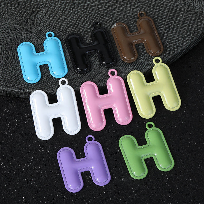 Puffy Stitched Enamel Letter H Charm Pendant Eight Colors